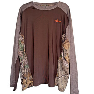 Habit Men's Mossy Oak Performance Shirt Sz XL Brown Long Sleeve Hunting Fishing